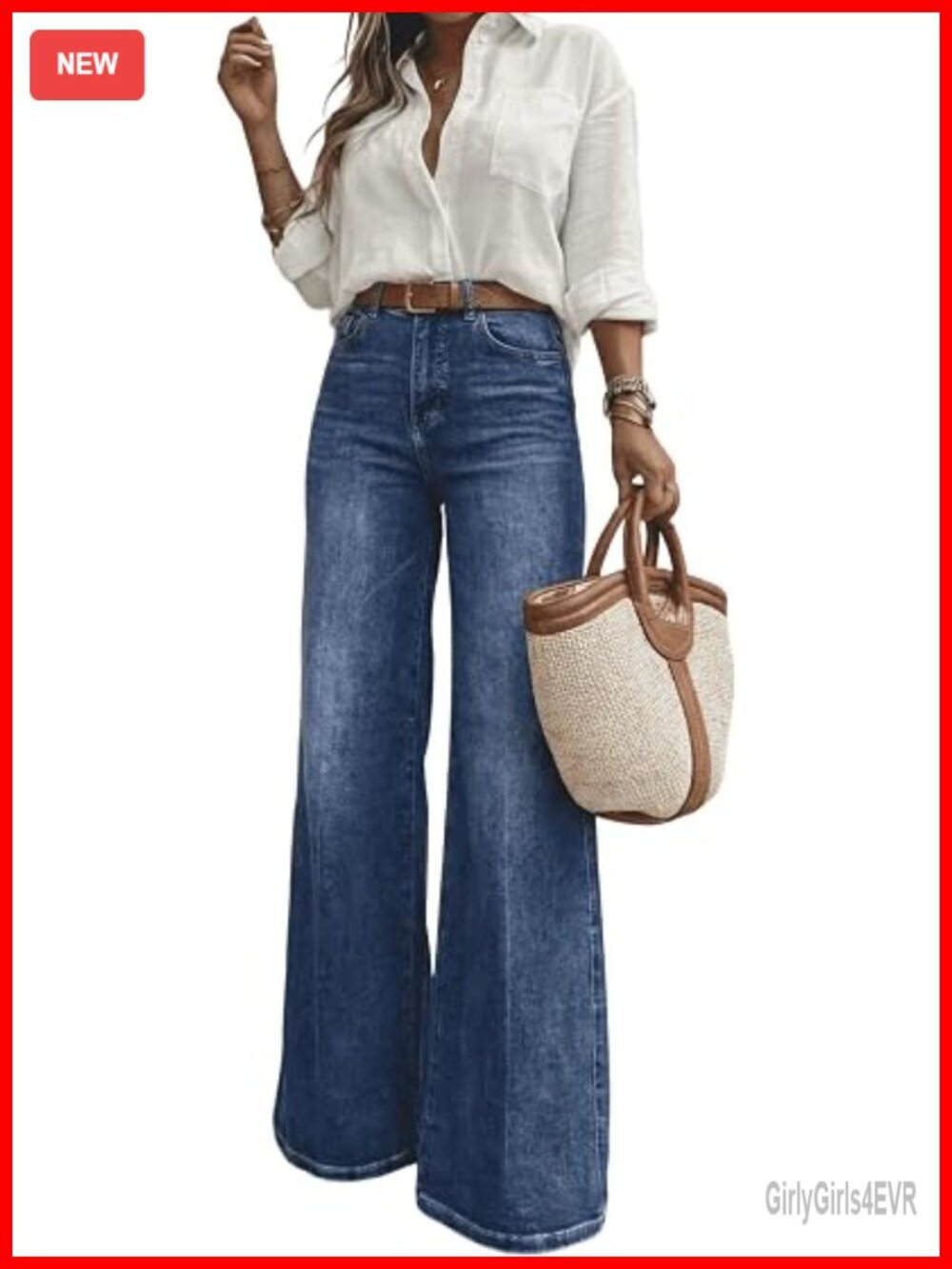 High Waisted Wide Leg Jeans Classic 5-Pocket Dark Wash Bootcut Denim Pants